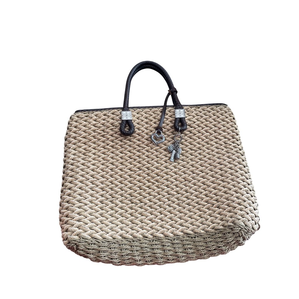 Brighton Womans Brown Woven Straw Leather Charmed Hand Bag Sku 8552